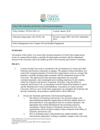 Policy Title: Fraternity and Sorority Life Extension/Expansion Created: January 2010