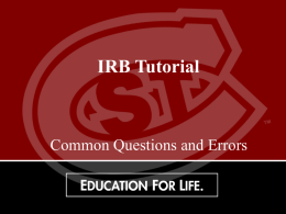 IRB Tutorial Common Questions and Errors