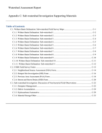 Watershed Assessment Report  Appendix C: Sub-watershed Investigation Supporting Materials Table of Contents