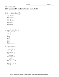 ∫ Name______________________Period ____ AP Calculus BC