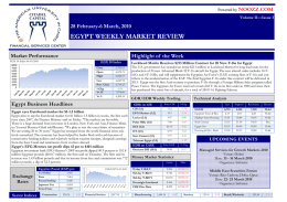 EGYPT WEEKLY MARKET REVIEW 28 February-6 March, 2010 NOOZZ.COM Egypt Business Headlines