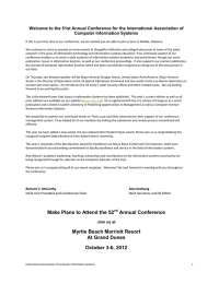 Welcome to the 51st Annual Conference for the International Association... Computer Information Systems