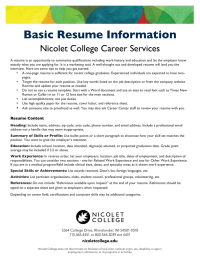 Basic Resume Information Nicolet College Career Services