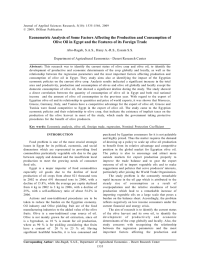 Econometric Analysis of Some Factors Affecting the Production and Consumption... Olive Oil in Egypt and the Features of its Foreign...