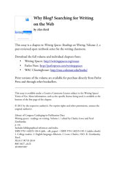 Why Blog? Searching for Writing on the Web