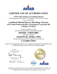 CERTIFICATE OF ACCREDITATION Lockheed Martin Denver Metrology Services