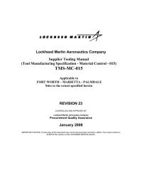 Lockheed Martin Aeronautics Company Supplier Tooling Manual