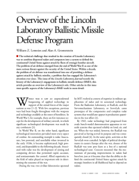 Overview of the Lincoln Laboratory Ballistic Missile Defense Program