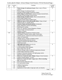 Lecture plan for Subject: Advance Design of steel Structure (... Plastic design of continuous beams : Unit Lecture