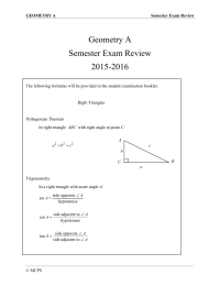 Geometry A Semester Exam Review 2015-2016