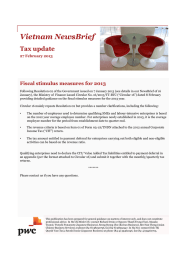 Vietnam NewsBrief Tax update Fiscal stimulus measures for 2013 27 February 2013