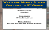 Westland Middle School Welcome to 6 Grade th