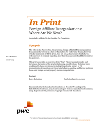 In Print Foreign Affiliate Reorganizations: Where Are We Now? Synopsis