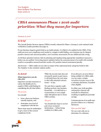 CBSA announces Phase 1 2016 audit Tax Insights from Indirect Tax Services