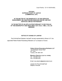Court File No. CV-13-10370-00CL ONTARIO SUPERIOR COURT