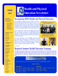 Health and Physical Education Newsletter Recognizing MCPS Health and Physical Educators SPRING