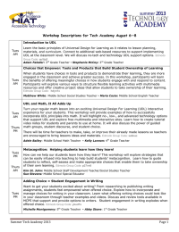 Workshop Descriptions for Tech Academy August 6—8