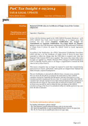 PwC Tax Insight PwC Tax Insight # 02/2014 TAX &amp; LEGAL UPDATE UPDATE