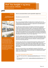 PwC Tax Insight PwC Tax Insight # 05/2013 TAX &amp; LEGAL UPDATE