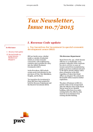 Tax Newsletter, Issue no.7/2015 I. Revenue Code update