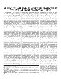 6th CIRCUIT PANEL FINDS TRANSSEXUALS PROTECTED BY