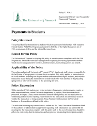 Policy V.  4.16.1  Responsible Official: Vice President for Finance and Treasurer