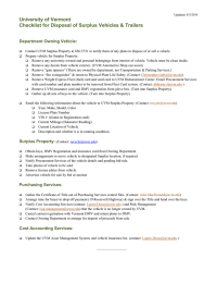 University of Vermont Checklist for Disposal of Surplus Vehicles &amp; Trailers