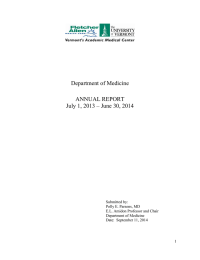 Department of Medicine ANNUAL REPORT July 1, 2013 – June 30, 2014