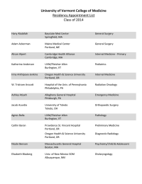 University of Vermont College of Medicine Residency Appointment List Class of 2014