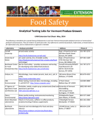 Food Safety Analytical Testing Labs  UVM Extension Fact Sheet‐ May, 2014