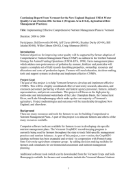 Continuing Report From Vermont for the New England Regional USDA... Quality Grant (Section 406: Section 2 (Program Area 110.2), Agricultural...