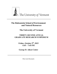 The Rubenstein School of Environment and Natural Resources The University of Vermont