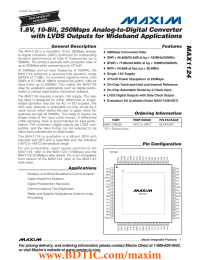 MAX1124 1.8V, 10-Bit, 250Msps Analog-to-Digital Converter with LVDS Outputs for Wideband Applications