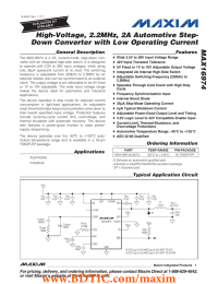 High-Voltage, 2.2MHz, 2A Automotive Step- Down Converter with Low Operating Current MAX16974