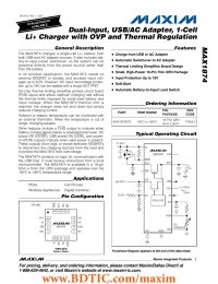 MAX1874 Dual-Input, USB/AC Adapter, 1-Cell Li+ Charger with OVP and Thermal Regulation