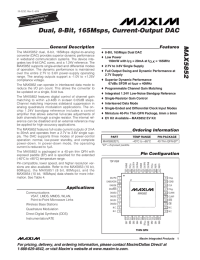 MAX5852 Dual, 8-Bit, 165Msps, Current-Output DAC General Description Features