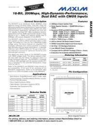 MAX5875 16-Bit, 200Msps, High-Dynamic-Performance, Dual DAC with CMOS Inputs General Description