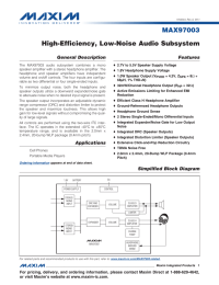 MAX97003 High-Efficiency, Low-Noise Audio Subsystem General Description Features