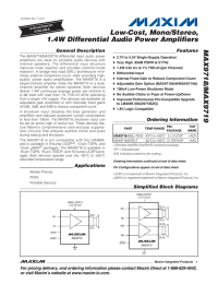 MAX9718/MAX9719 Low-Cost, Mono/Stereo, 1.4W Differential Audio Power Amplifiers General Description