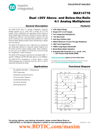 MAX14778 Dual ±25V Above- and Below-the-Rails 4:1 Analog Multiplexer General Description