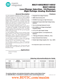 MAX14802/MAX14803/ MAX14803A Low-Charge Injection, 16-Channel, High-Voltage Analog Switches