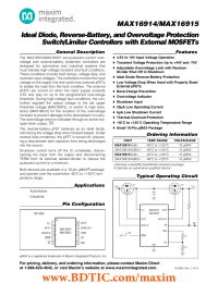 MAX16914/MAX16915 Ideal Diode, Reverse-Battery, and Overvoltage Protection Switch/Limiter Controllers with External MOSFETs