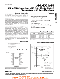 MAX221E ±15kV ESD-Protected, +5V, 1µA, Single RS-232 Transceiver with AutoShutdown General Description