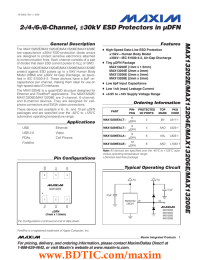 MAX13202E/MAX13204E/MAX13206E/MAX13208E 2-/4-/6-/8-Channel, ±30kV ESD Protectors in µDFN General Description Features