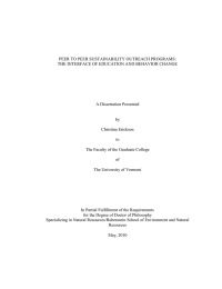 PEER TO PEER SUSTAINABILITY OUTREACH PROGRAMS: A Dissertation Presented