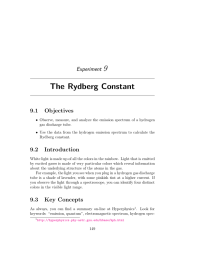 9 The Rydberg Constant Experiment 9.1