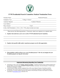 UVM Presidential Search Committee Student Nomination Form