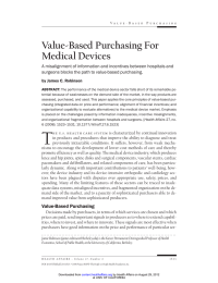 Value-Based Purchasing For Medical Devices