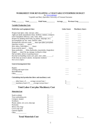 WORKSHEET FOR DEVELOPING A VEGETABLE ENTERPRISE BUDGET