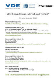 VDE-Ringvorlesung „Mensch und Technik“  Sommersemester 2016 Themenschwerpunkt: